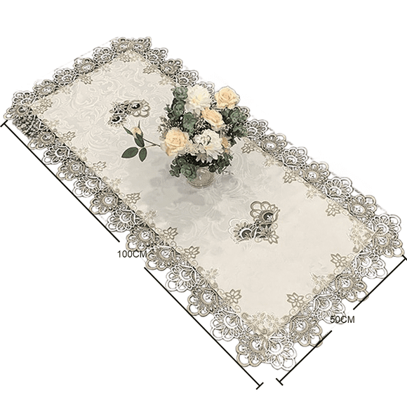 European style rectangular lace table For RUNNER dustproof cover with decorative lace hollow carvings for use on coffee tables desks and sideboards (50 * 100CM)