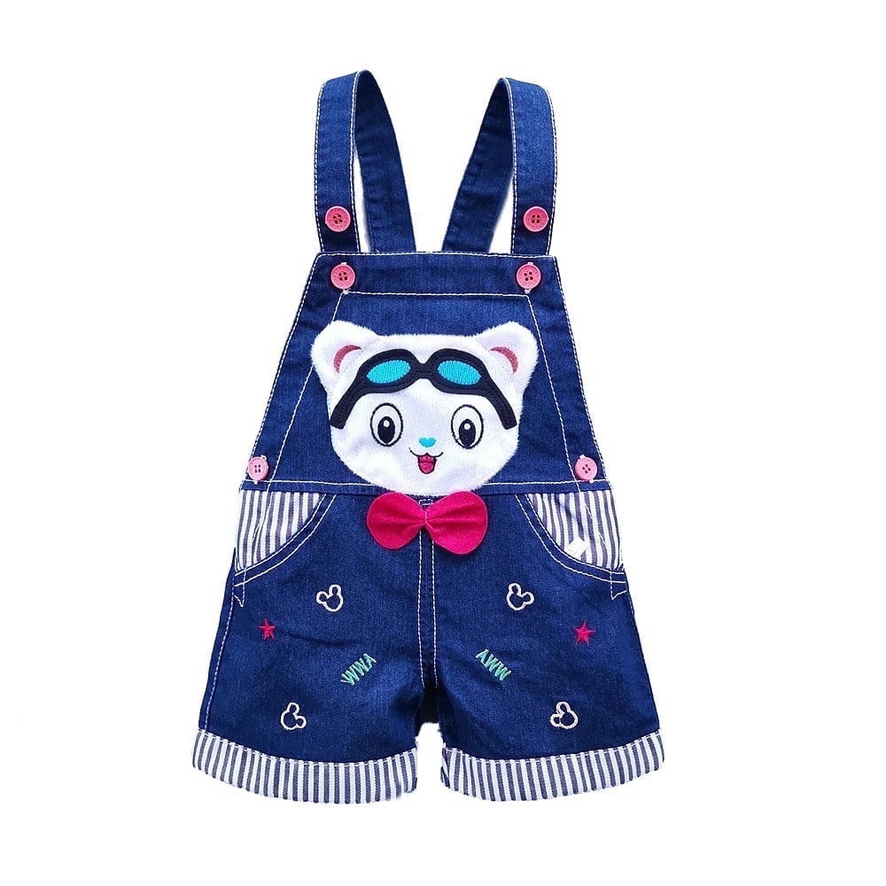 KIDSCOOL SPACE Salopette Courte Douce en Denim de Coton d'Été pour Bébé avec Ourson 3D
