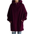 thumbnail image 2 of Meichang Womens Fall Winter Warm Zipper Open Fleece Hoodies Sweatshirt Long Jacket Drawstring Coat Jacket Tops Outwear Plus Size, 2 of 9