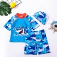 thumbnail image 2 of XASZHN Toddler Swimsuit Boy 3 Piece Boys Swim Set Short Sleeve Boys Swim Shirt Boy Swim Trunks Rash Guard Bathing Suits Boys Swim Shirt Sky Blue 4-5 Years, 2 of 6