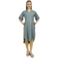 thumbnail image 4 of Bimba Women Designer Gray High Low Straight Kurti Dress With Printed Scarf - 22, 4 of 4