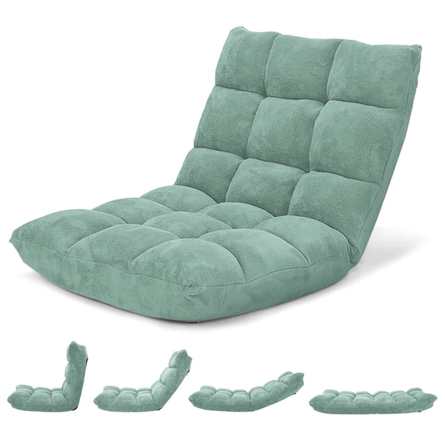 Costway Chaise de Sol Réglable à 14 Positions, Chaise de Jeu Paresseuse Pliante, Sofa Coussiné, Neuf, Vert
