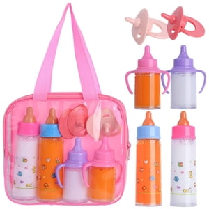 6 Pieces Magic Disappearing Milk and Juice Bottle with Pacifier,Pretend Play Feeding Toy Set with Pink Package,Baby Doll Dummy Baby Doll Feeding Set,Baby Dolls Accessories Gifts