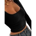 thumbnail image 4 of Fortune T-Shirt Basique pour Femmes à Encolure Dégagée, Manches Longues, Coupe Ajustée, Court, 4 of 8