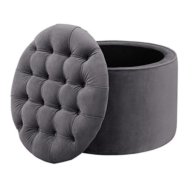TOV Furniture Queen Ottomane de Rangement en Velours, Gris