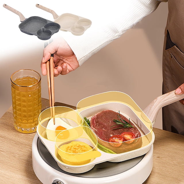 Feltree 3-in-1 Nonstick Frying Pan with 3 Cooking Zones, Flat Bottom Granite Coating Breakfast Pan for Induction Cooktop, 70% Less Oil Fume, Easy Clean Stone Derived Coating