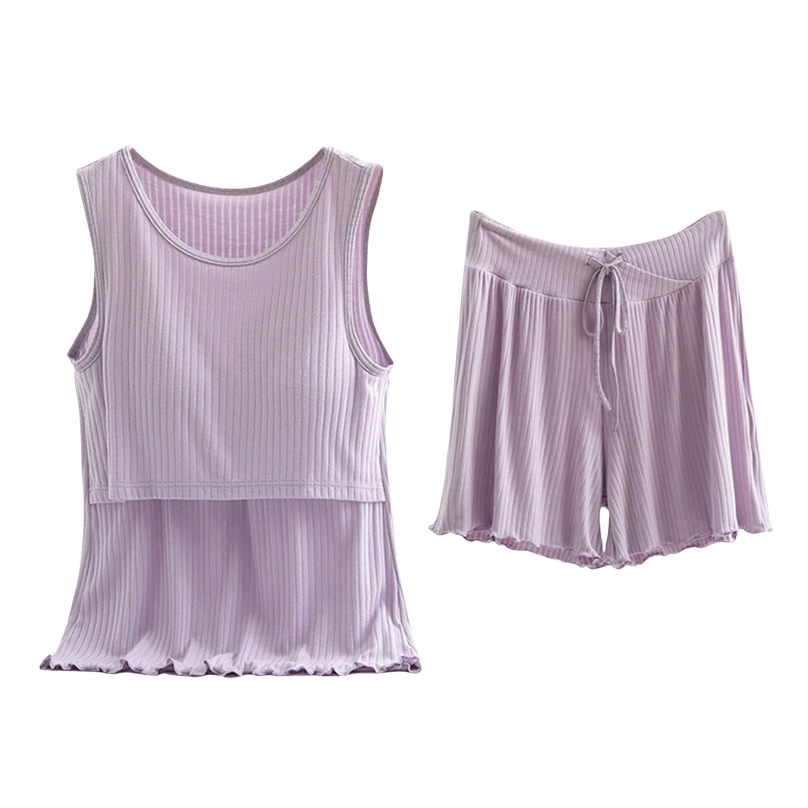 Postpartum Lounge Sets for Women! Audhol Women's Cotton Pyjamas Short Pyjama Set Sleeveless Shirt Function Maternity Pyjamas Short Sleepwear for Pregnancy Maternity Pajamas for Women Purple XL