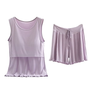 Sets de salon Postpartum pour femmes! Audhol Pyjamas de coton Set de pyjama sans manches Shirt Function Maternity PyJAmas Short Sleepwear for Grossesse Materny Pyjamas for Women Purple XL pour femme