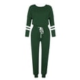thumbnail image 4 of Moxiu Color Block Sweat Set for Women - 2 Piece Spring Long Sleeve Wide Leg Casual Lounge Army Green,S, 4 of 6