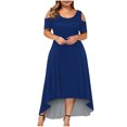 thumbnail image 1 of Bigersell Robes Décontractées pour Femmes Mode Femmes Été Décontracté Manches Courtes Épaules Dénudées Robe de Couleur Unie Robes d'Été Robe Soleil Régulière Robes, Style 28844, Bleu 5TG, 1 of 5
