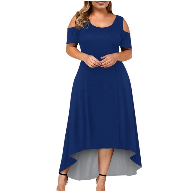 Bigersell Robes Décontractées pour Femmes Mode Femmes Été Décontracté Manches Courtes Épaules Dénudées Robe de Couleur Unie Robes d'Été Robe Soleil Régulière Robes, Style 28844, Bleu 5TG