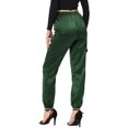 thumbnail image 3 of Unique Bargains Women's Drawstring Elastic High Rise Silky Satin Cargo Solid Pants Dark Green XS, 3 of 7