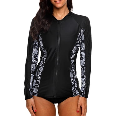 Charmo Haut Maillot Dermoprotecteur à Manches Longues pour Femmes, Fermeture Éclair devant, Protection Solaire, Chandail de Bain UPF 50+
