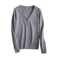 thumbnail image 4 of aohooy Cable Knit Cardigan Women Plus Size V-Neck Button Down Cardigans Solid Soft Long Sleeve Sweaters Gray,XXXL, 4 of 9