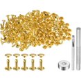 thumbnail image 1 of 200 Sets Leather Rivets 12 x 8mm Metal Double Cap Rivet Snaps Studs Fasteners with 3pcs Setting Tools Rivets for Leather Craft DIY Repair Decoration, Gold Tone, 1 of 7