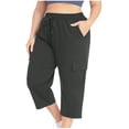 thumbnail image 2 of Wlynlyn Plus Size Capri Pants for Women Drawstring High Waisted Sweatpants Straight Leg Summer Cropped Trousers Size 5Xl, 2 of 7