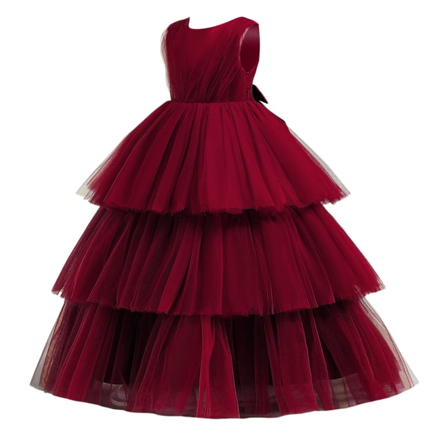 FhsagQ Robes Préados Robes de Noël pour Filles Taille 14-16 Robe de Fête pour Enfant Filles Sans Manches Gâteau Mode Robe Douce Robe de Fête Robe Princesse Performance Rouge 4-5 Ans