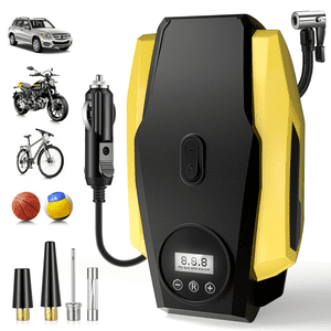 Carluck Gonfleur de pneus Portable Air Compresseur - Air Pompe pour pneus de voiture - 12V DC Pompe à pneus compacte avec fonction d'arrêt automatique - Accessoire de voiture polyvalent avec LED Lumière, jaune