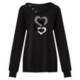 thumbnail image 3 of Nouveaux Hauts pour Femmes 2023 Mode Décontractée Couleur Unie Bouton Impression Amour Manches Longues Col Rond Hauts Grande Taille Chemise à Manches Longues pour Femmes, 3 of 5