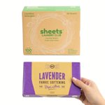 Sheets Laundry Club Ensemble - 50 Emballage (jusqu'à 100 Charges) Détergent de lin frais Sheets & 40 Séchoir à lavande Sheets - Nouvelle technologie sans liquide Voyage fournitures de nettoyage essentielles