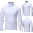 thumbnail image 3 of T-shirt Solid Color Long Sleeve Cotton Men Turtleneck Slim Basic Top for Spring, 3 of 8