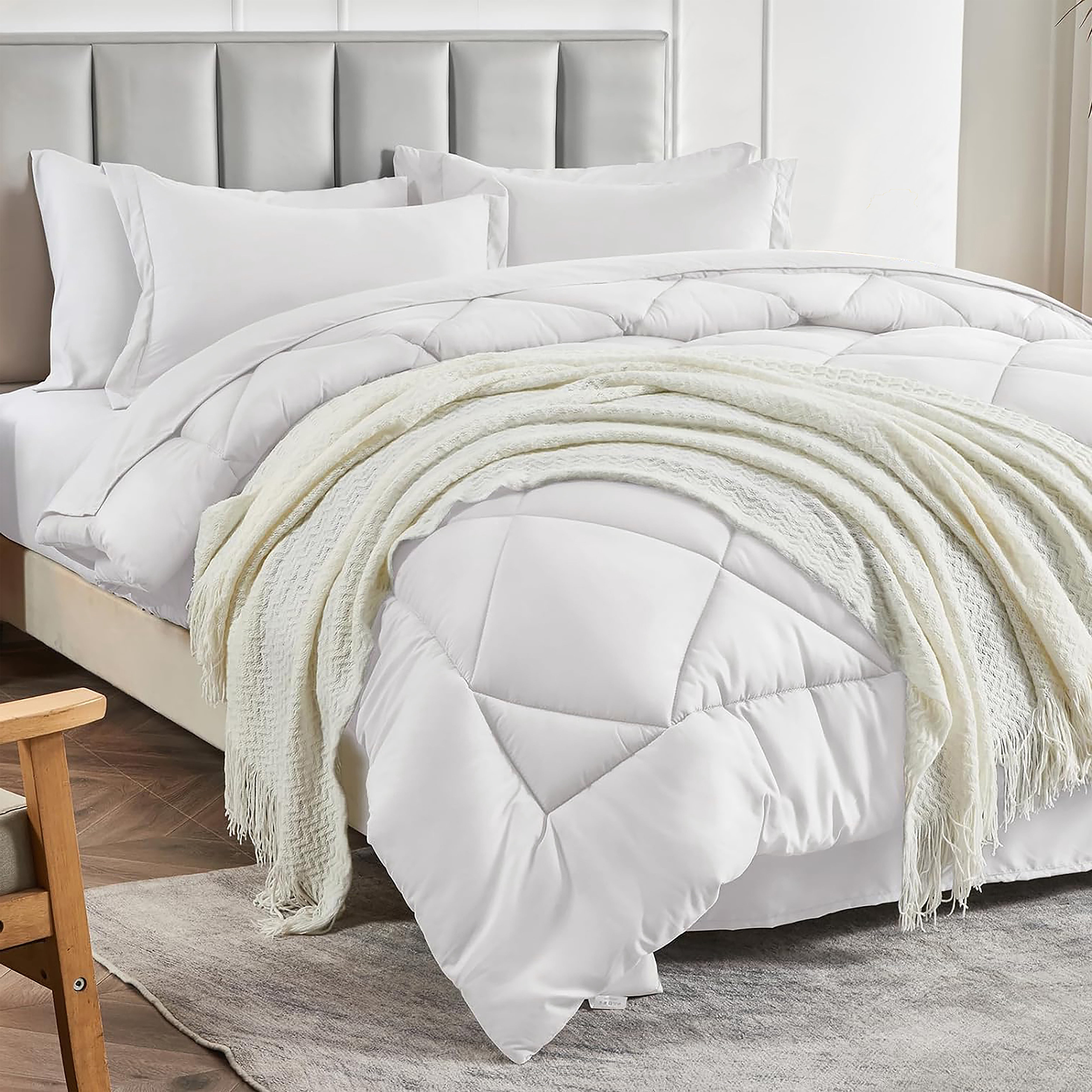 Sleepdown 7-Piece Queen Bed in a Bag, White Bedding Set with Comforter Sets Queen