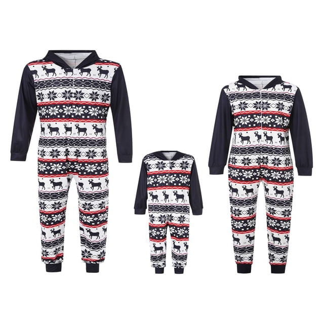 Pyjama à Capuche Parent-Enfant à Fermeture Éclair Assortie pour la Famille de Noël