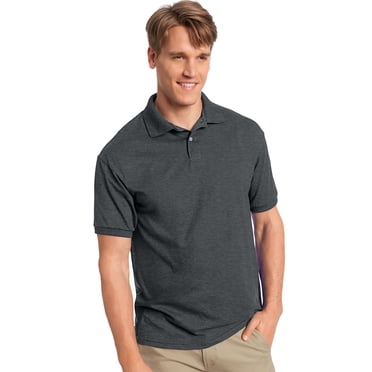 Hanes Polo en Jersey pour Hommes en Mélange de Coton, m, Charbon Chiné, m, Charbon Chiné
