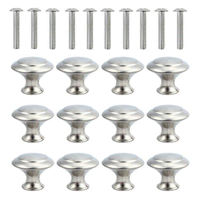 MasteelfCA 12 Pcs Practical Stainless Steel Drawer Cabinet Door Single Hole Handles (Silver)
