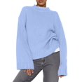 thumbnail image 4 of Women'S Long Sleeve Ribbed Knit Loose Pullover Sweater Tops Fuzzy Knit Casual Chunky Fall Outfits Clothes Light Blue M, 4 of 9