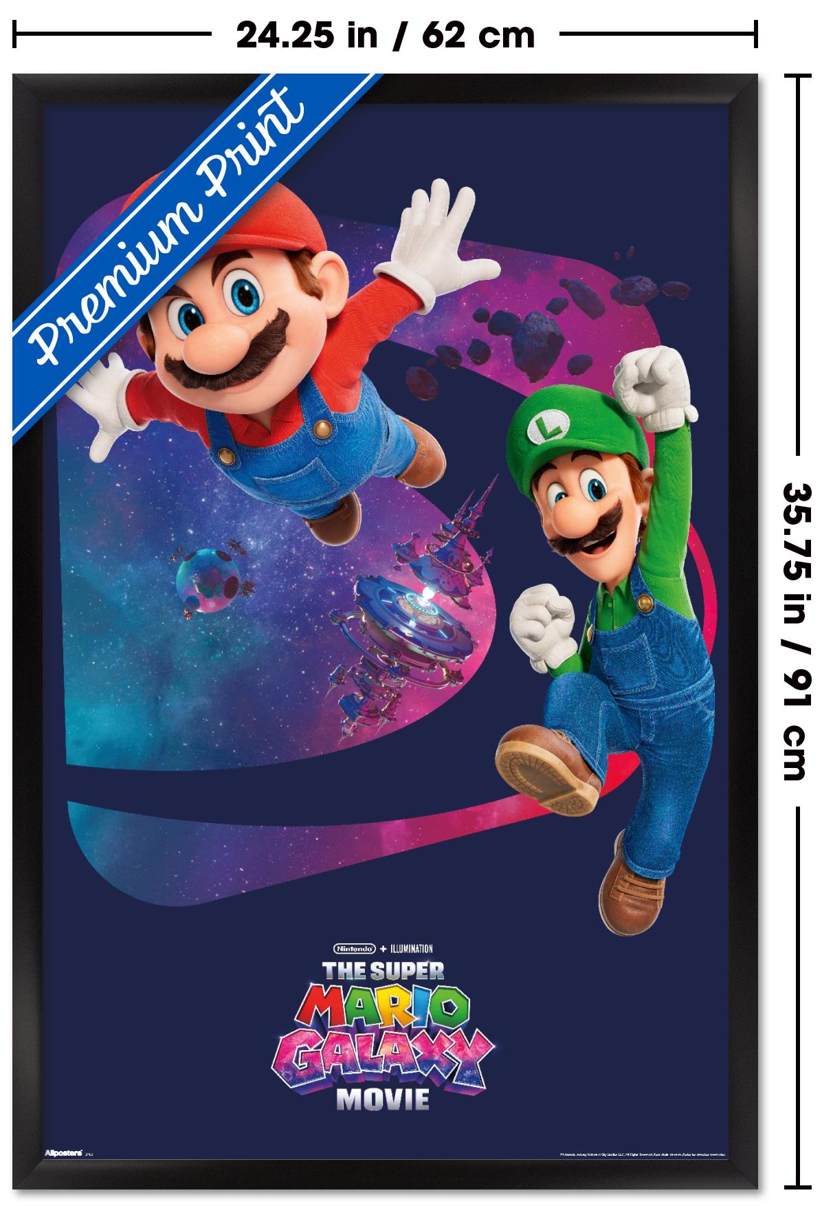 Nintendo The Super Mario Galaxy Movie (2026) - Mario & Luigi Action Wall Poster, 14.725" x 22.375" Framed
