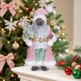 thumbnail image 5 of HOLIDAY TIME 16 IN Dark Skin Tone Pink Robe Santa Figurine, 60% Polyester 40% PP Santa Statue Holding Mini Christmas Tree Tabletop Decor, 5 of 5