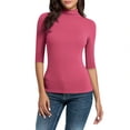 thumbnail image 1 of T-shirt à Col Montant pour Femme 2025 - Manches Mi-Longues Extensible / Haut Ajusté Style Bureau Décontracté, 1 of 9
