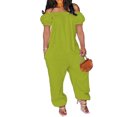 thumbnail image 1 of LOVZFMLL Women's Jumpsuit, Solid Color Off Shoulder Short Sleeve Loose Jumpsuit Green, S, 1 of 5