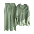 thumbnail image 2 of Kcodviy Femmes Dames Ensemble 2 Pcs Tailleurs Pantalons Formels pour Femmes Rétro Grande Taille et Complet pour Femmes Petites Chemise Complet Taille Haute Combinaison Grande Taille Pantalons Tailleur Haut Pantalons Manches Longues, 2 of 4