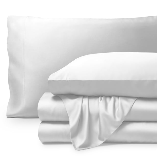 Bare Home Bamboo Sheet Set - Made from Rayon Fibers - Deep Pockets - 4 Piece - Split Head Flex King, White