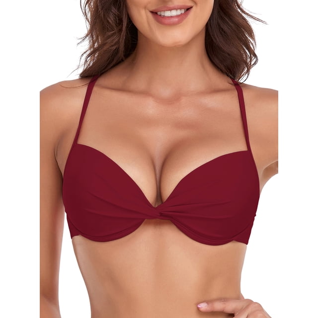 RELLECIGA Women's Push Up Bikini Top Twist Front Underwire Bathing Suit