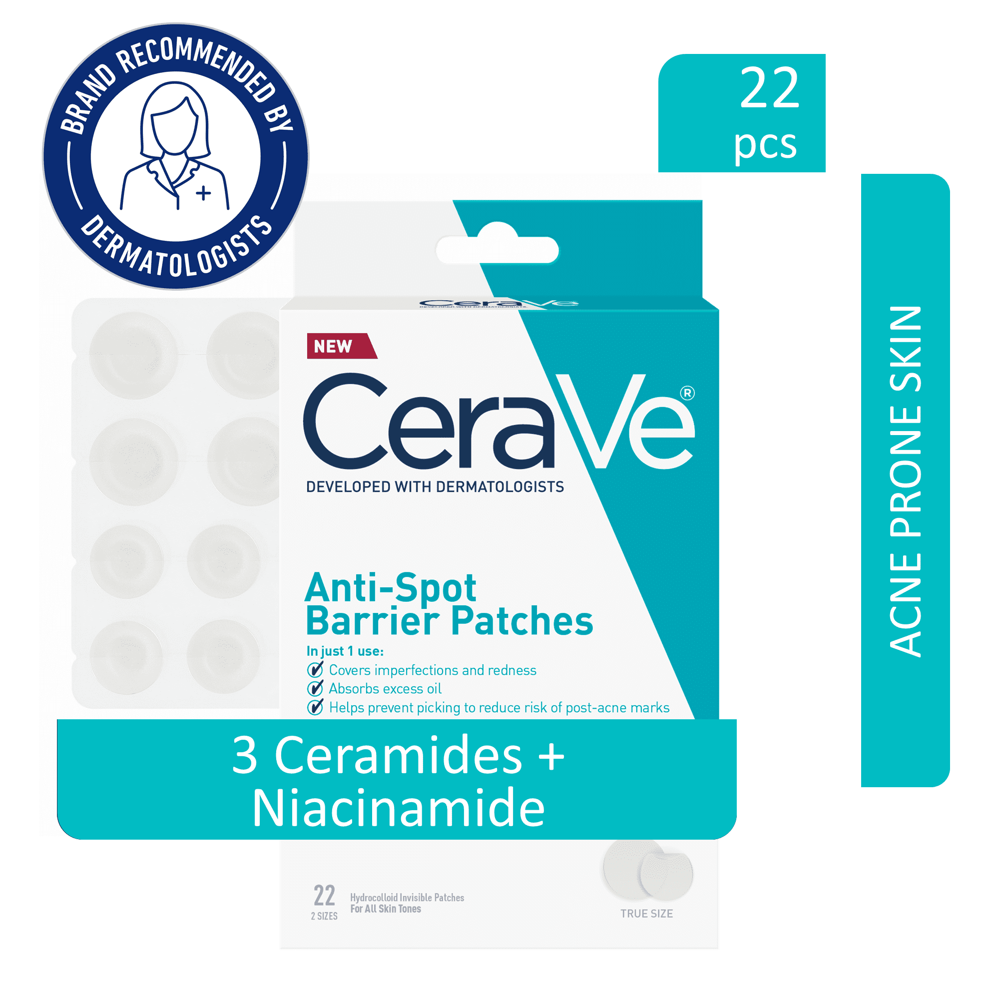 CeraVe Timbres Anti-Spot Barrière, Pansements Hydrocolloïdes Invisibles avec Céramides et Niacinamide