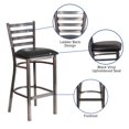 thumbnail image 2 of HERCULES Series Clear Coated Ladder Back Metal Restaurant Barstool - Black Vinyl Seat, 2 of 9