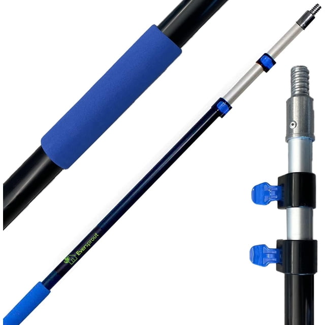 Perche Télescopique d'Extension pour Pied (Portée en Pi) / Légère en Aluminium Rouille / Embout Fileté ACME /\uD Fonctionne avec la Raclette Torsadée, le Plumeau, le Rouleau de Peinture, le Changeur d'Ampoule (Pole Seulement)