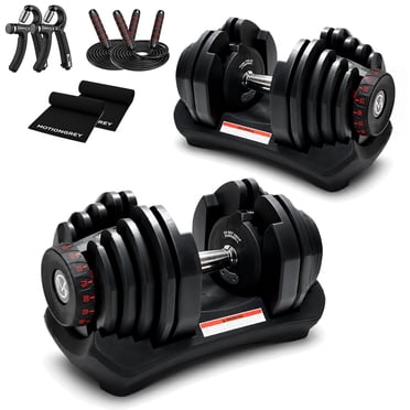 MotionGrey Adjustable Dumbbell 10 LB to 90 LB - 15 Weight Settings with Anti-slip Handle - Perfect for Home Gym Exercise & Workout Equipment - Free 2 Hand Grips & 2 Jump Ropes Included