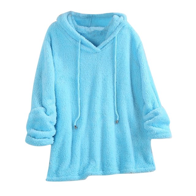 Kcodviy Femmes Décontracté Uni Peluche Femmes Chandails Décontractés à Capuche Manches Longues Chandails Longs pour Femmes Chemisier Hauts