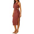 thumbnail image 4 of INSPIRE CHIC Robe à Découpes pour Femme, Tricot Côtelé, Col Rond, Fente Latérale, Débardeur, Sans Manches, Maxi, TG, Rouge Brique, 4 of 6