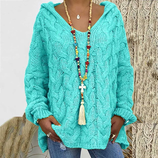 RKSTN Sweaters for Women Fashion Loose Large Size Color Hood Long Sleeves Sweater Tops Fall Sweaters