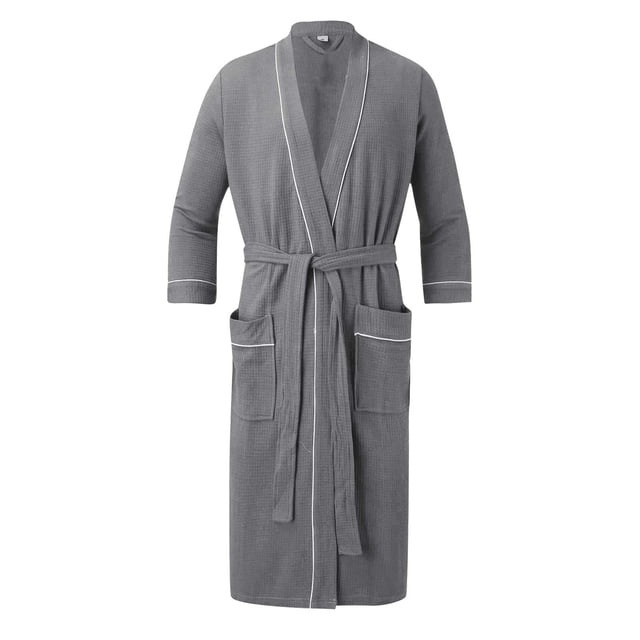 HBFAGFB Men's Bathrobes Simple Comfortable Pajamas Long Robe Home Clothing with Pockets Grey Size XL