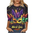 thumbnail image 1 of Penkiiy 2024 Blouse Mardi Gras Tops pour Femmes T-Shirt Quotidien Manches 3/4 Blouse Imprimé Masque Haut Carnaval Col Rond Chemise Décontractée m Multicolore, 1 of 5