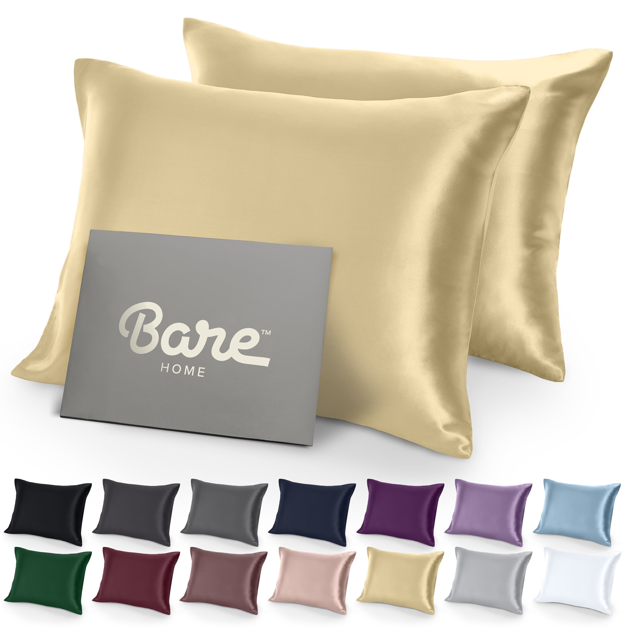 Bare Home Satin Pillowcase Set - Luxury Pillowcases - Soft and Smooth - Breathable - Envelope Closure - Standard, Champagne