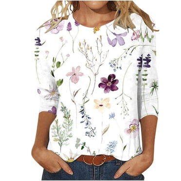 XZNGL Hauts à Manches 3/4 pour Femmes Mode pour Femmes T-Shirt Ample Imprimé Blouse Mi-Longue à Manches 3/4 Col Rond Hauts Décontractés T-Shirts pour Femmes Mode T-Shirts à Manches 3/4 pour Femmes