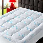 Bamboo Mattress Topper Queen for Back Pain,Extra Thick and Soft Mattress Pad with 8-21" Deep Elastic Pocket, Plush Soft Down，Blue