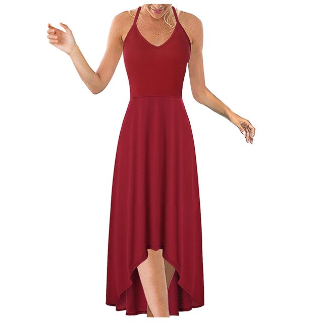 Robe Décontractée Mode Col en V Sans Manches Dos Nu Aguichant Unie
